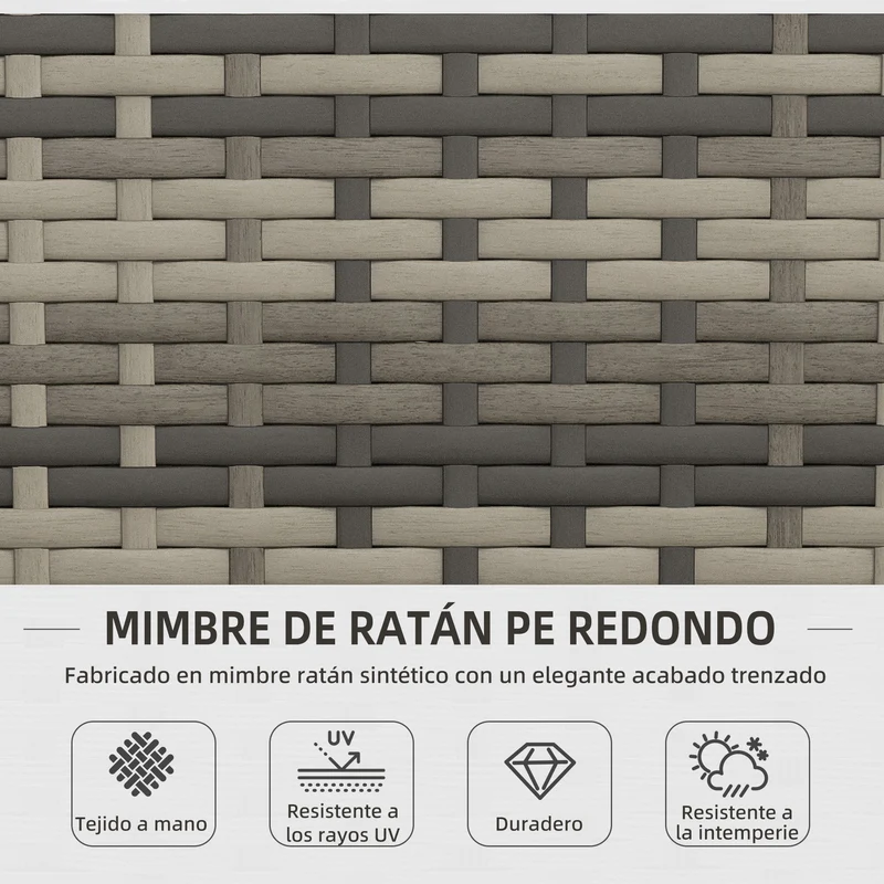 Outsunny Conjunto de Jardín de Ratán Sintético Juego de 4 Piezas Muebles de Jardín con 2 Sillones 1 Sofá de 2 Plazas y 1 Mesa de Centro de Tablero de Vidrio Anti-UV para Patio Gris