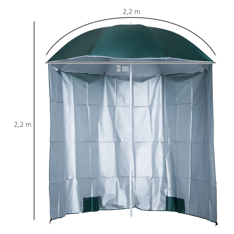 Outsunny Sombrilla de Playa con Panel Lateral Ø220x220 cm Parasol para Terraza con Apertura Manual 8 Varillas de Acero y Bolsa de Transporte para Jardín Piscina Verde