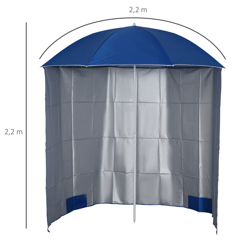 Outsunny Sombrilla de Playa con Panel Lateral Ø220x220 cm Parasol para Terraza con Apertura Manual 8 Varillas de Acero y Bolsa de Transporte para Jardín Piscina Azul