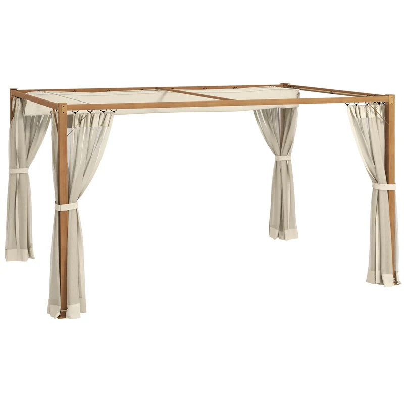 Outsunny Pérgola de Jardín 4x3 m con Marco de Aluminio Cenador para Exterior con Techo Retráctil Mosquiteras Laterales de Malla para Terraza Patio Natural