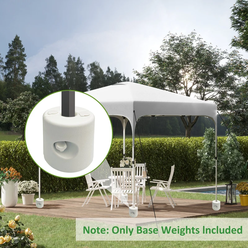 Outsunny Pack de 4 Pesos para Carpas Plegables Soportes Rellenables con 9,2 kg de Agua o 12 kg de Arena Pesos para Cenador con Perillas de Fijación Ø24x25,5 cm Blanco