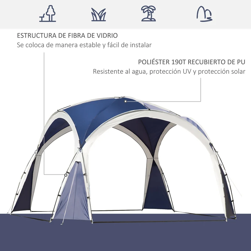 Outsunny Toldo de Refugio 3,5x3,5 m Toldo Camping Plegable con Gancho Bolsa de Transporte Impermeable y Protección UV para Terraza Playa Picnics Azul