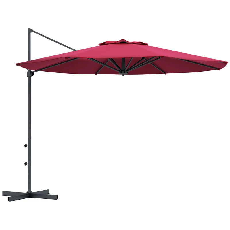 Outsunny Sombrilla de Jardín Ø294x242 cm Parasol de Terraza con Altura Ajustable Poste Giratorio 360° Ángulo de Techo Ajustable y Ventilación Superior para Patio Piscina Rojo Vino