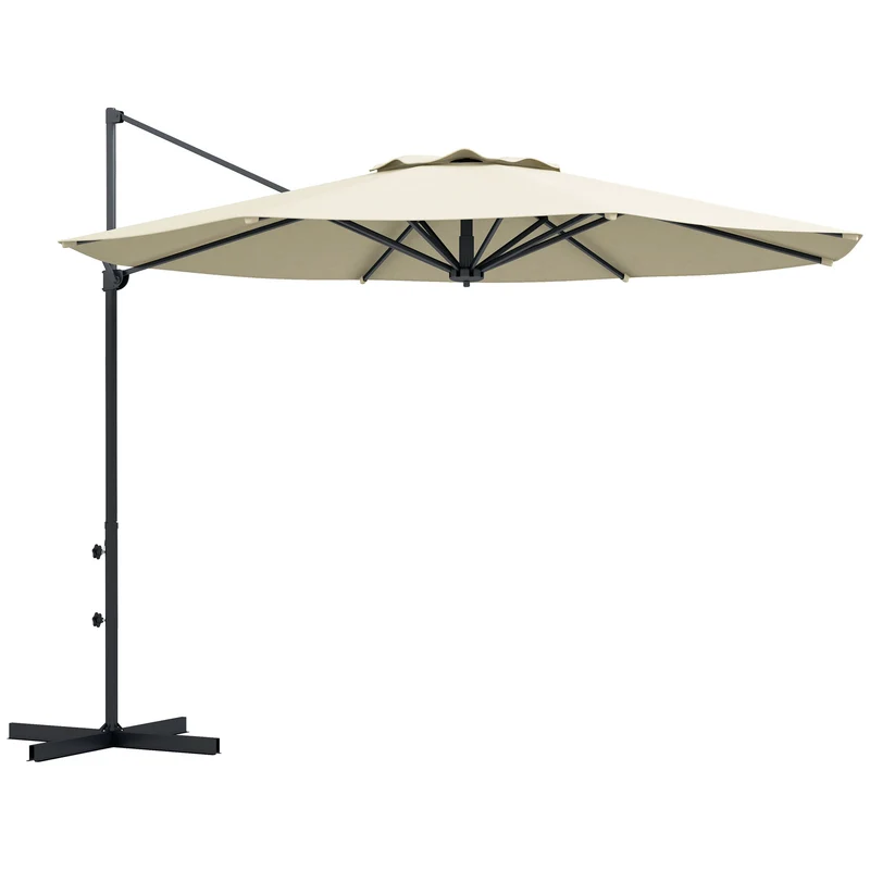 Outsunny Sombrilla de Jardín Ø294x242 cm Parasol de Terraza con Altura Ajustable Poste Giratorio 360° Ángulo de Techo Ajustable y Ventilación Superior para Patio Piscina Crema
