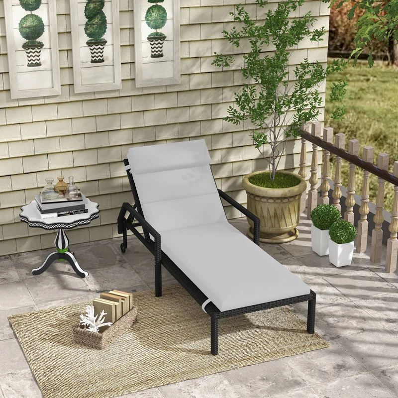 Outsunny Cojín para Tumbona 196x63x6 cm Colchoneta para Tumbona de Algodón con Tela Hidrófuga Cojín de Asiento y Respaldo para Jardín Terraza Balcón Gris Claro