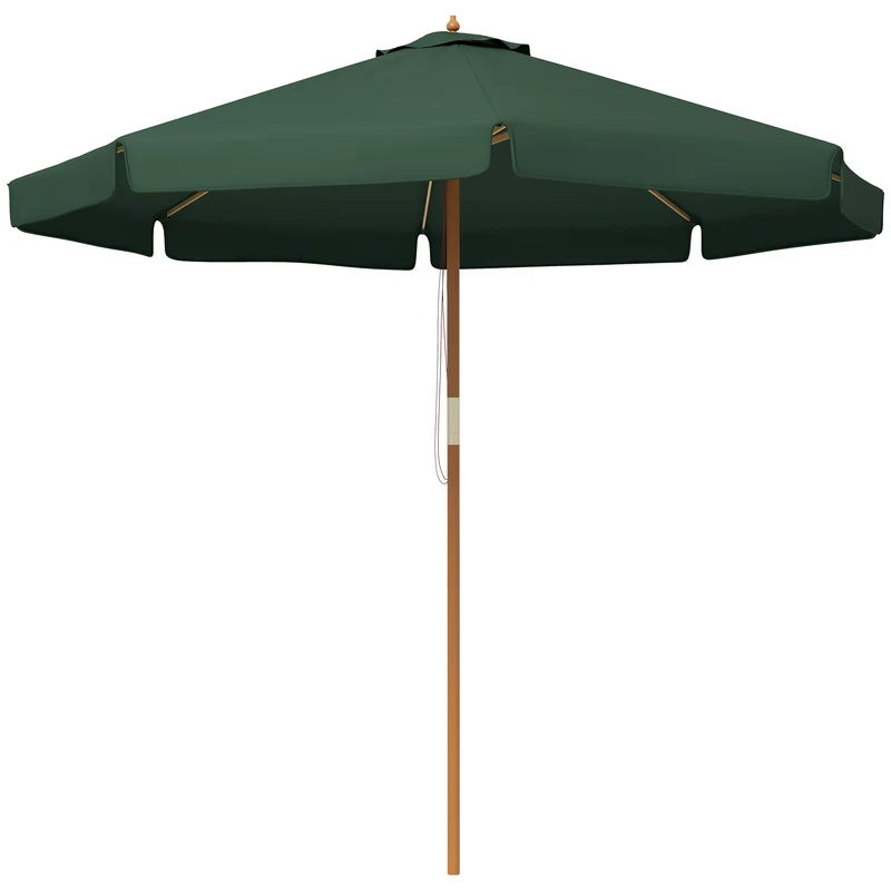 Outsunny Sombrilla Terraza Exterior Ø325 cm Sombrilla de Jardín con Sistema de Polea Techo Ventilado 8 Varillas de Bambú y Poste de Madera Parasol para Patio Terraza Verde