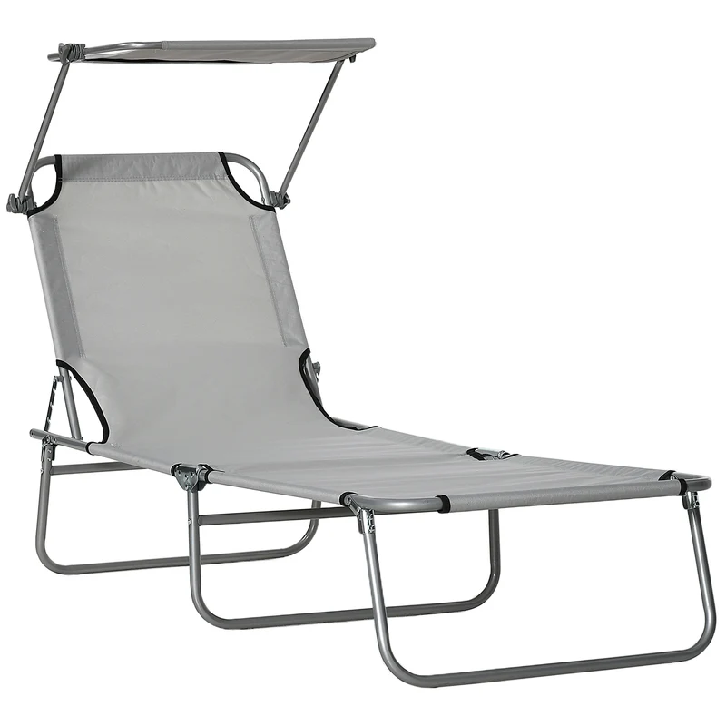 Outsunny Tumbona Plegable Tumbona de Jardín Exterior Reclinable con Toldo Desmontable con Ángulo Regulable Respaldo Ajustable en 4 Niveles para Terraza Piscina Patio 187x58x36 cm Gris Claro