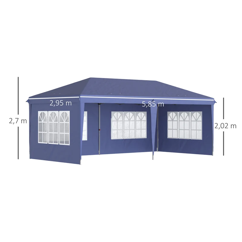 Outsunny Carpa Plegable 6x3 m con 4 Laterales Desmontables Cenador de Jardín con 4 Ventanas Visibles y Bolsa de Transporte Impermeable Gazebo para Exterior Patio Terraza Azul