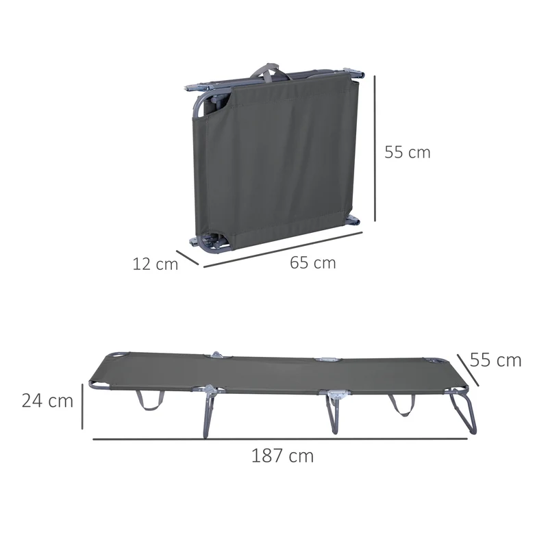 Outsunny Tumbona Plegable Tumbona Jardín Exterior con Respaldo Ajustable en 5 Posiciones y Estructura Metálica Carga 120 kg para Terraza Piscina Playa 187x55x24 cm Gris