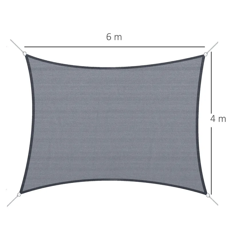 Outsunny Toldo Vela de Sombra Rectangular 4x6 m Toldo de Terraza de HDPE con Anillo de Acero Inoxidable y Cuerdas para Jardín Patio Gris