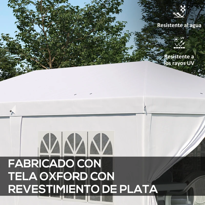Outsunny Carpa Plegable 6x3 m Cenador de Jardín con Altura Ajustable 6 Paneles Laterales 2 Puertas Cremallera 4 Ventanas Bolsa de Transporte e Impermeable Gazebo para Exterior Terraza Camping Blanco