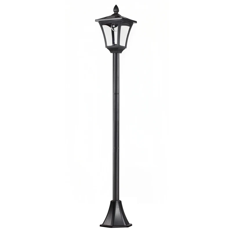 Outsunny Farola Solar Luz Solar para Jardín con Panel Solar Encendido Automático y Marco de Acero Inoxidable Impermeable IP44 para Terraza Patio 18x18x160 cm Negro