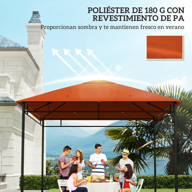 Outsunny Techo De Repuesto 300x300 Cm Cenador De Jardín Con 8 Orificios Naranja