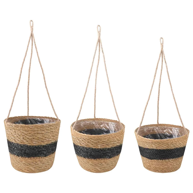 Hanging Plant Pot 3 Uds. Natural Y Negro Ø26 X 19 Cm