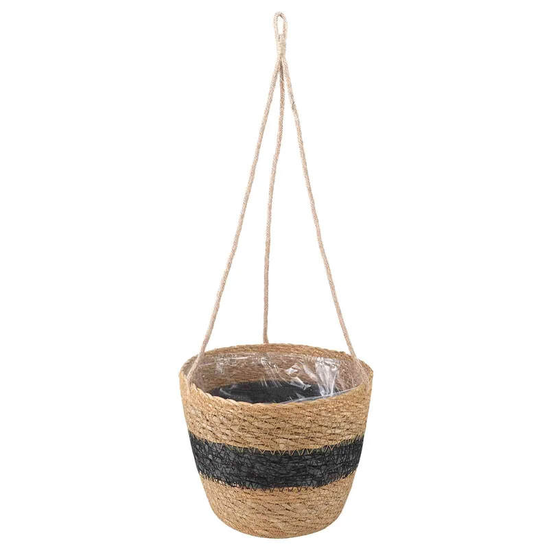 Hanging Plant Pot 3 Uds. Natural Y Negro Ø26 X 19 Cm