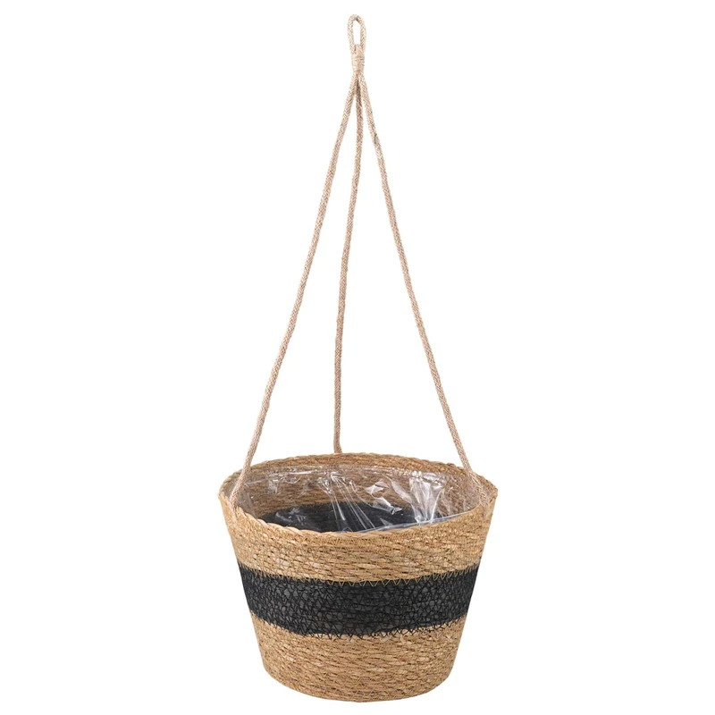 Hanging Plant Pot 3 Uds. Natural Y Negro Ø26 X 19 Cm