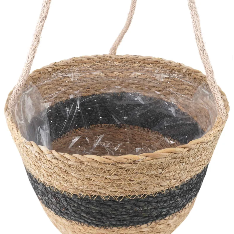 Hanging Plant Pot 3 Uds. Natural Y Negro Ø26 X 19 Cm