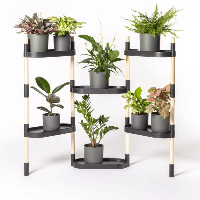 Soporte Modular Citysens De 6 Bandejas – Negro, Polipropileno 100% Reciclado Y Madera Ecológica Pefc