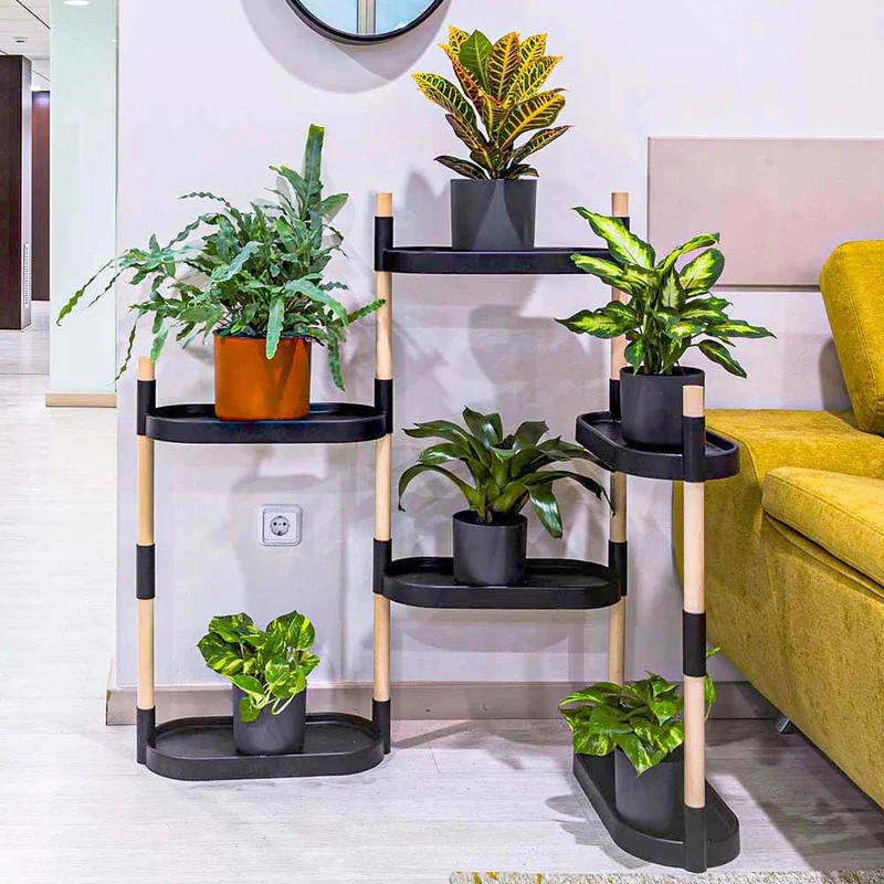 Soporte Modular Citysens De 6 Bandejas – Negro, Polipropileno 100% Reciclado Y Madera Ecológica Pefc