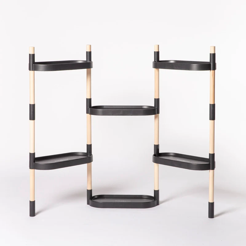 Soporte Modular Citysens De 6 Bandejas – Negro, Polipropileno 100% Reciclado Y Madera Ecológica Pefc