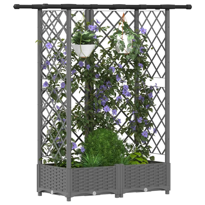 Cama Elevada Con Trellis Y Techo Gris Claro 124 X 40 X 121 Cm