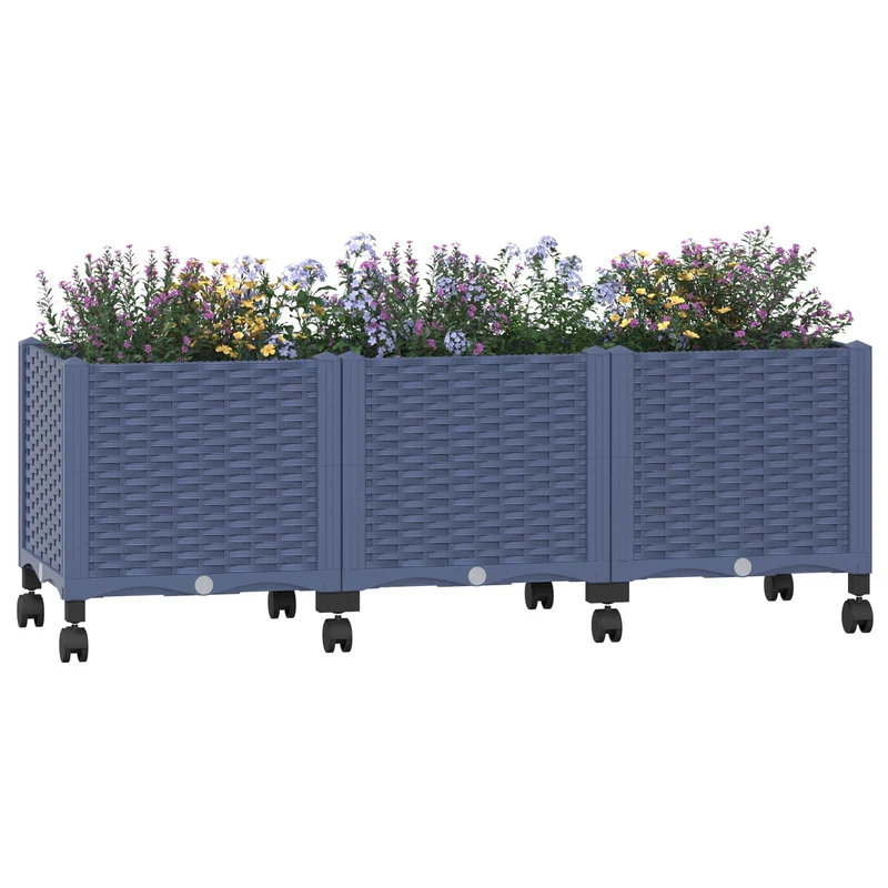 Macetero De Jardín Con Ruedas Gris Azulado 120 X 40 X 44 Cm Pp