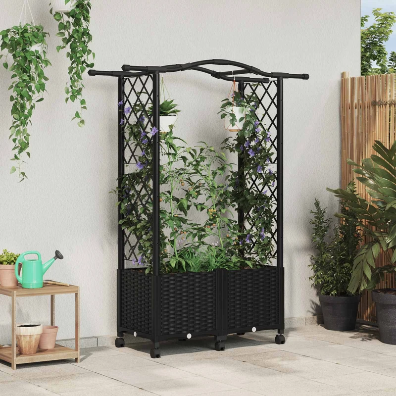 Cama Elevada Con Trellis Y Techo Negro 125 X 40 X 144 Cm Pp