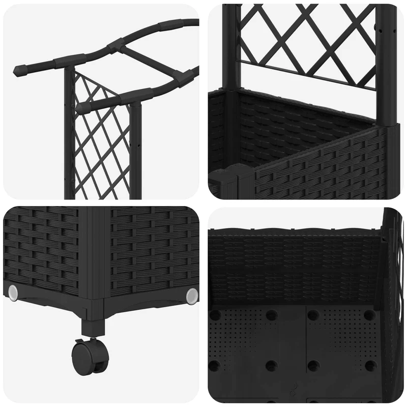 Cama Elevada Con Trellis Y Techo Negro 125 X 40 X 144 Cm Pp
