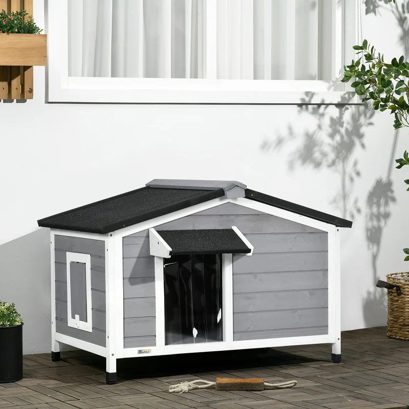 Pawhut Caseta Para Perros De Exterior Con Techo Asfáltico 97x72x65 Cm Gris