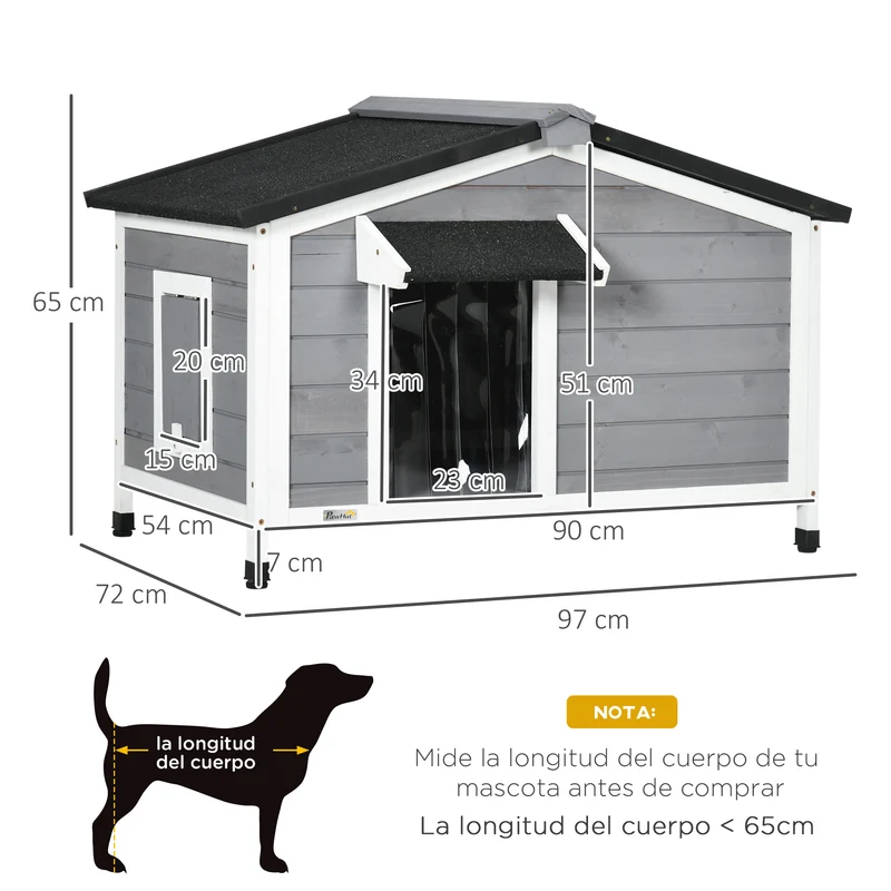 Pawhut Caseta Para Perros De Exterior Con Techo Asfáltico 97x72x65 Cm Gris