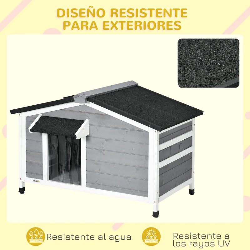 Pawhut Caseta Para Perros De Exterior Con Techo Asfáltico 97x72x65 Cm Gris