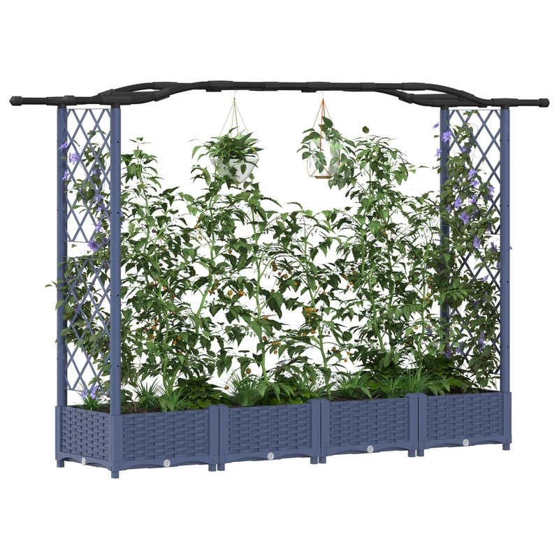 Cama Elevada Con Trellis Y Techo Gris 207 X 40 X 123 Cm Pp