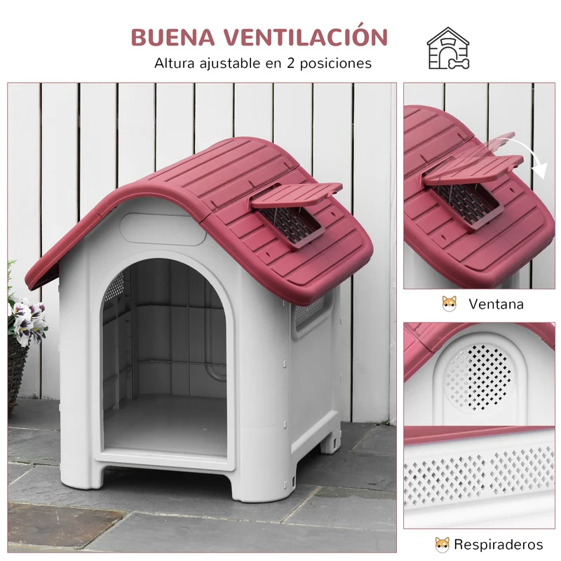 Pawhut Caseta De Perro Con 3 Respiraderos Puerta Ventana Para Jardín Terraza