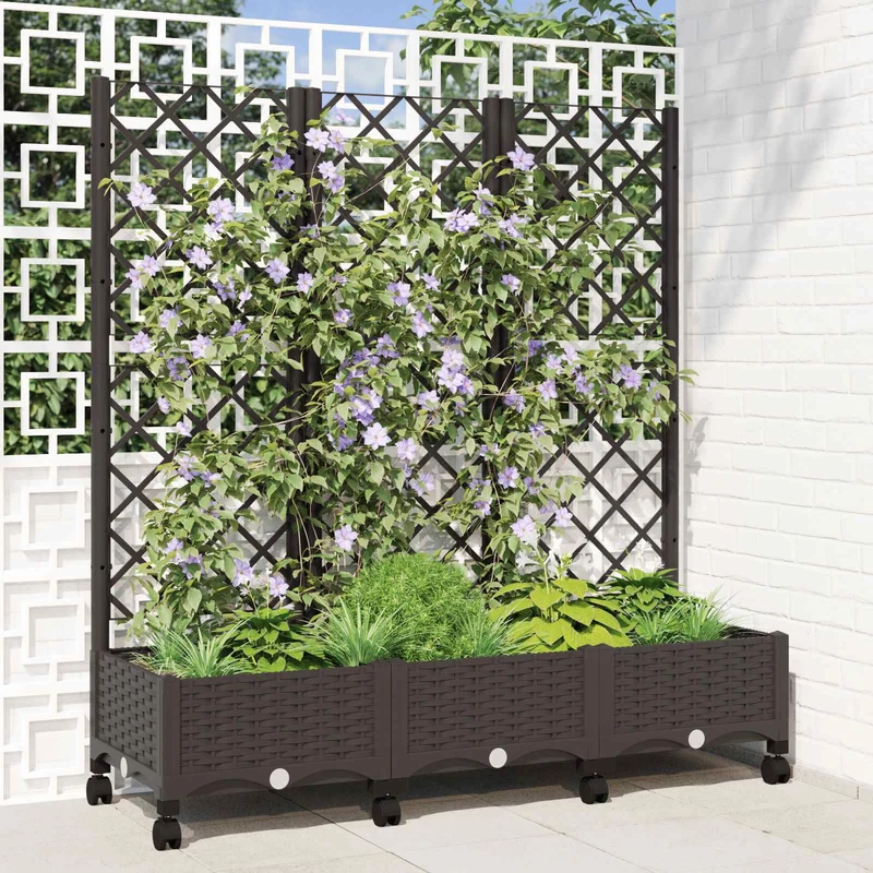 Jardinera Con Enrejado Y Ruedas Marrón 120 X 40 X 131,5 Cm Pp