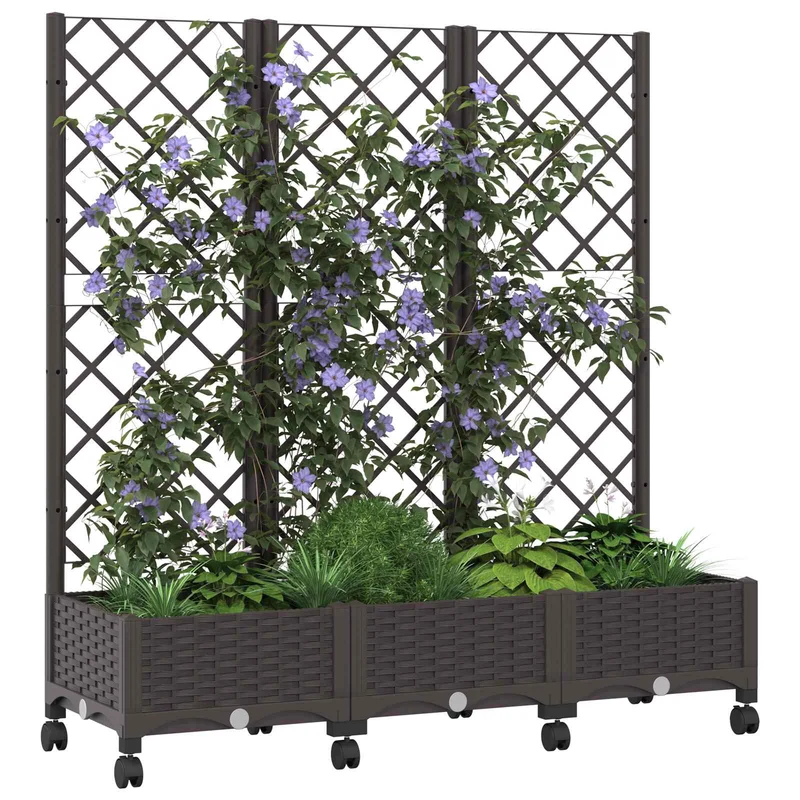 Jardinera Con Enrejado Y Ruedas Marrón 120 X 40 X 131,5 Cm Pp
