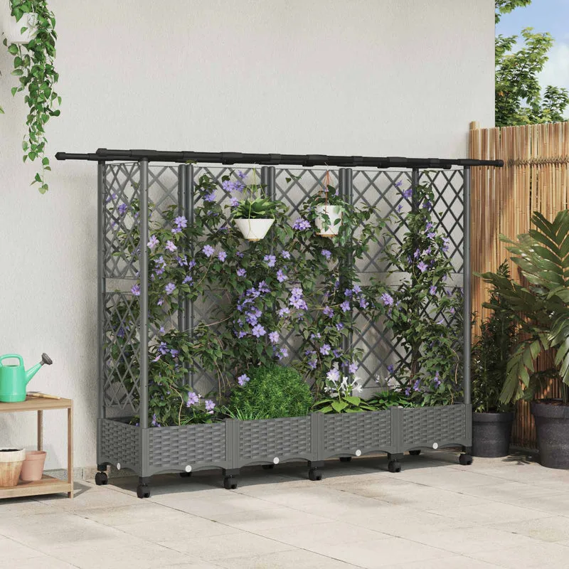 Cama Elevada Con Trellis Y Techo Gris Claro 202,5 X 40 X 127 Cm