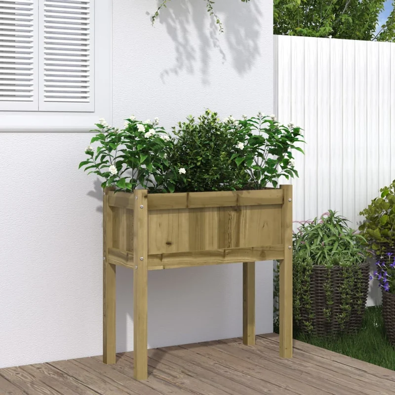 Jardinera Con Patas Madera De Pino Impregnada 70x31x70 Cm