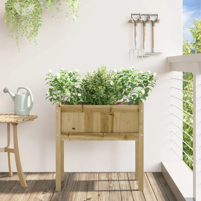 Jardinera Con Patas Madera De Pino Impregnada 70x31x70 Cm