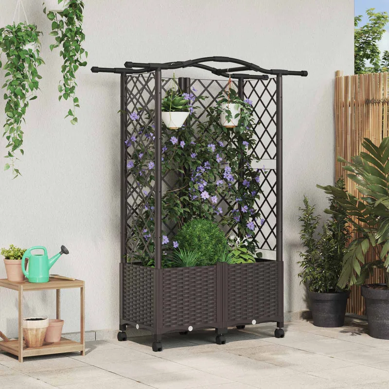 Cama Elevada Con Trellis Y Techo Marrón 122 X 40 X 144 Cm Pp