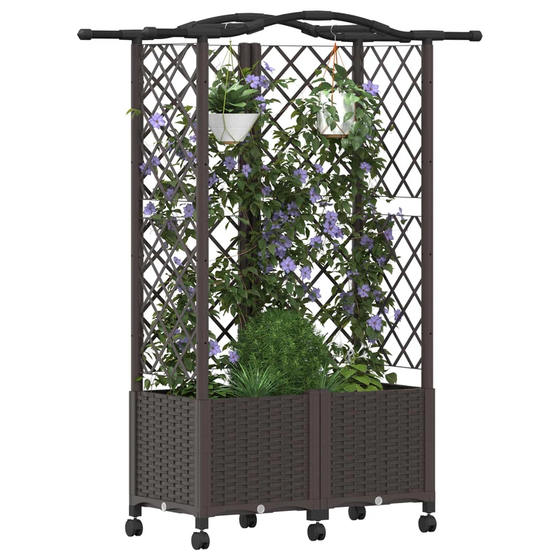 Cama Elevada Con Trellis Y Techo Marrón 122 X 40 X 144 Cm Pp
