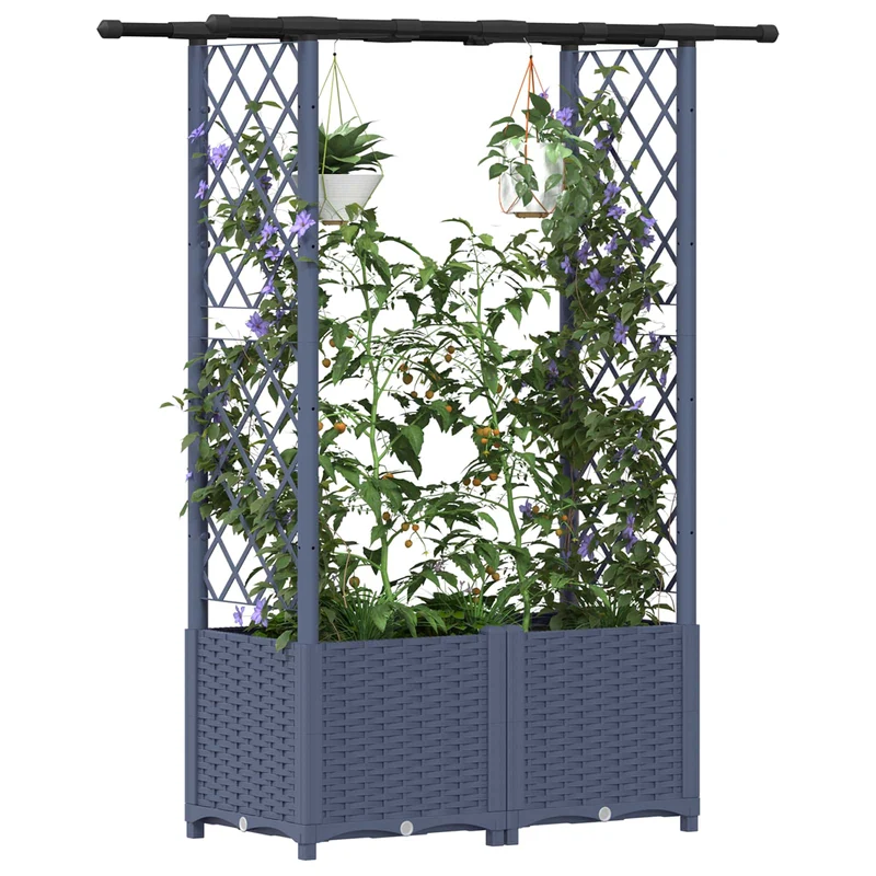 Cama Elevada Con Trellis Y Techo Gris 124,5 X 40 X 136 Cm Pp
