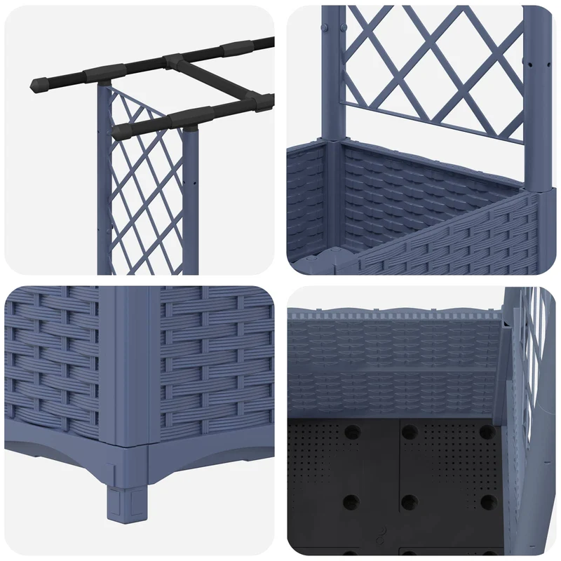 Cama Elevada Con Trellis Y Techo Gris 124,5 X 40 X 136 Cm Pp