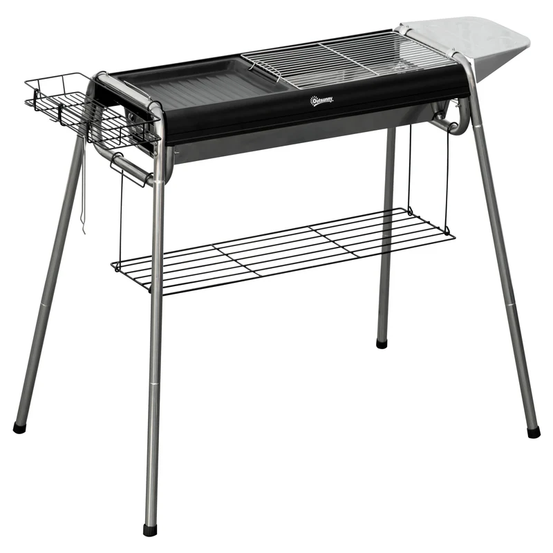 Outsunny Barbacoa De Carbón Barbacoa Portátil Con Parrilla 107x63x75 Cm Negro
