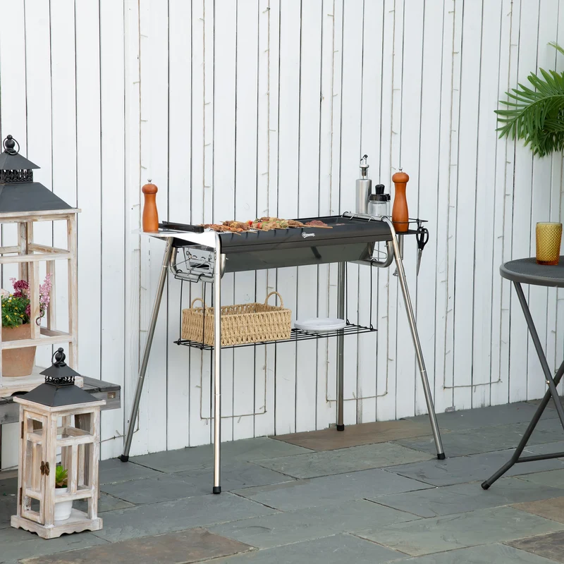Outsunny Barbacoa De Carbón Barbacoa Portátil Con Parrilla 107x63x75 Cm Negro