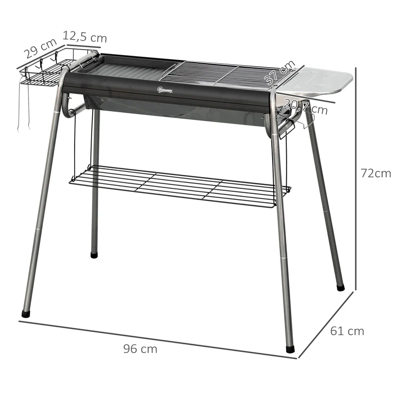 Outsunny Barbacoa De Carbón Barbacoa Portátil Con Parrilla 107x63x75 Cm Negro