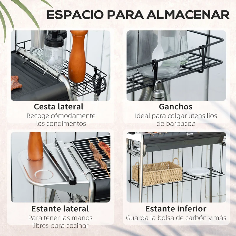 Outsunny Barbacoa De Carbón Barbacoa Portátil Con Parrilla 107x63x75 Cm Negro