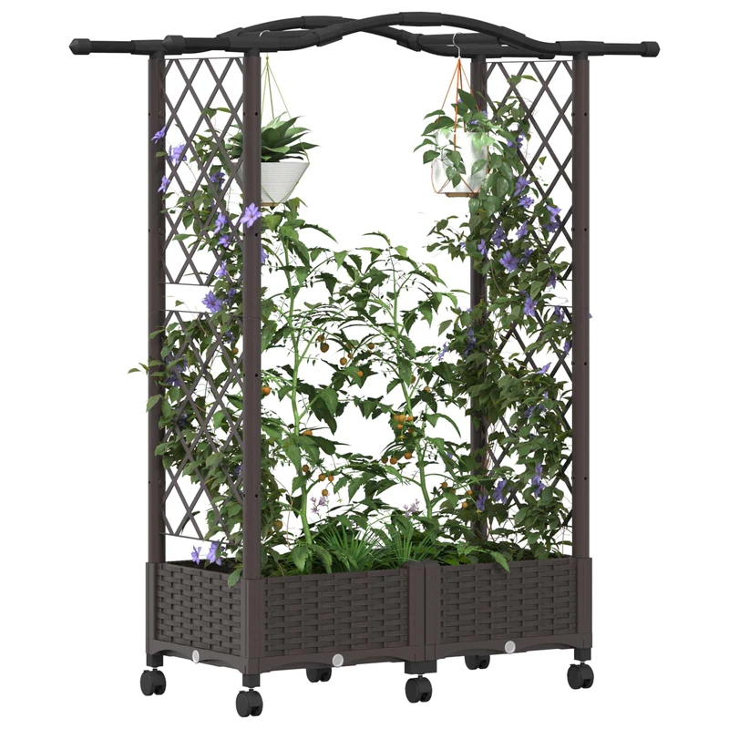 Cama Elevada Con Trellis Y Techo Marrón 124 X 40 X 129 Cm Pp