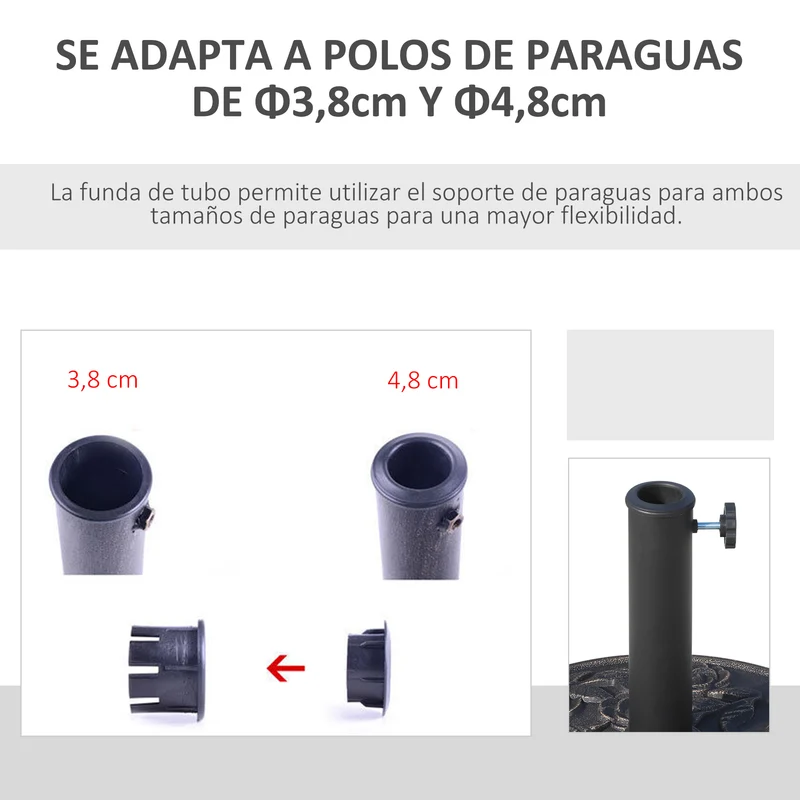 Outsunny Base Para Sombrilla De Jardín Peso Neto 9 Kg Para Postes De 38 Mm/48 Mm