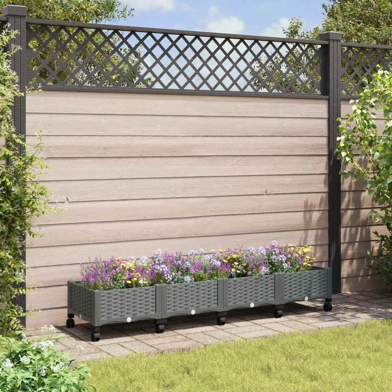 Macetero De Jardín Con Ruedas Gris Claro 160 X 40 X 29 Cm Pp