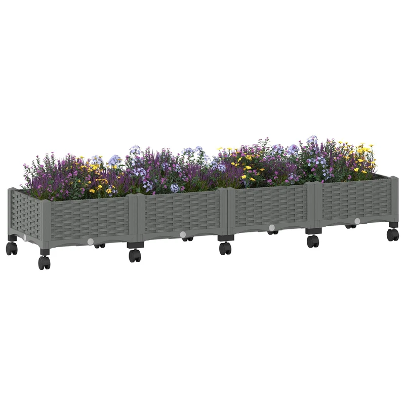 Macetero De Jardín Con Ruedas Gris Claro 160 X 40 X 29 Cm Pp